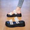Women's Woven Hollow Out Thick Sole Slippers Summer New Lightweight Non Slip Open Toe Wedges Outdoor Beach Slippers Sandals