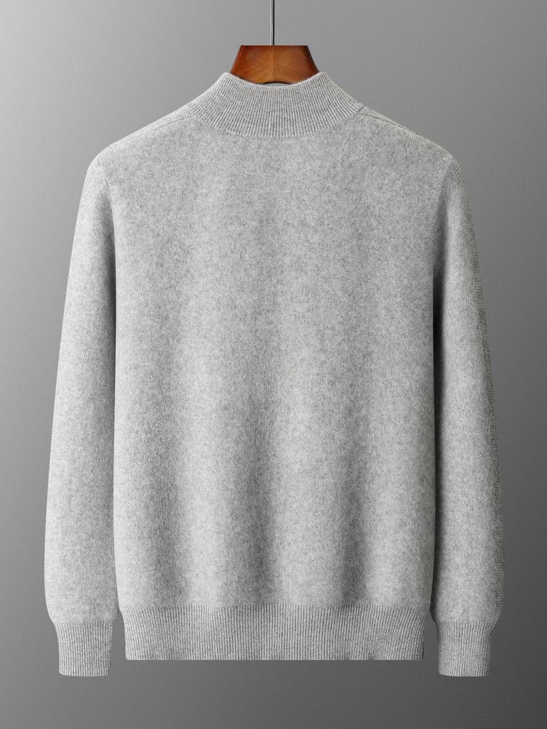 Siping Men's Thick Cashmere Cardigan, Zipper Stand Collar, Warm Knit Outerwear, Business Casual Wool Sweater