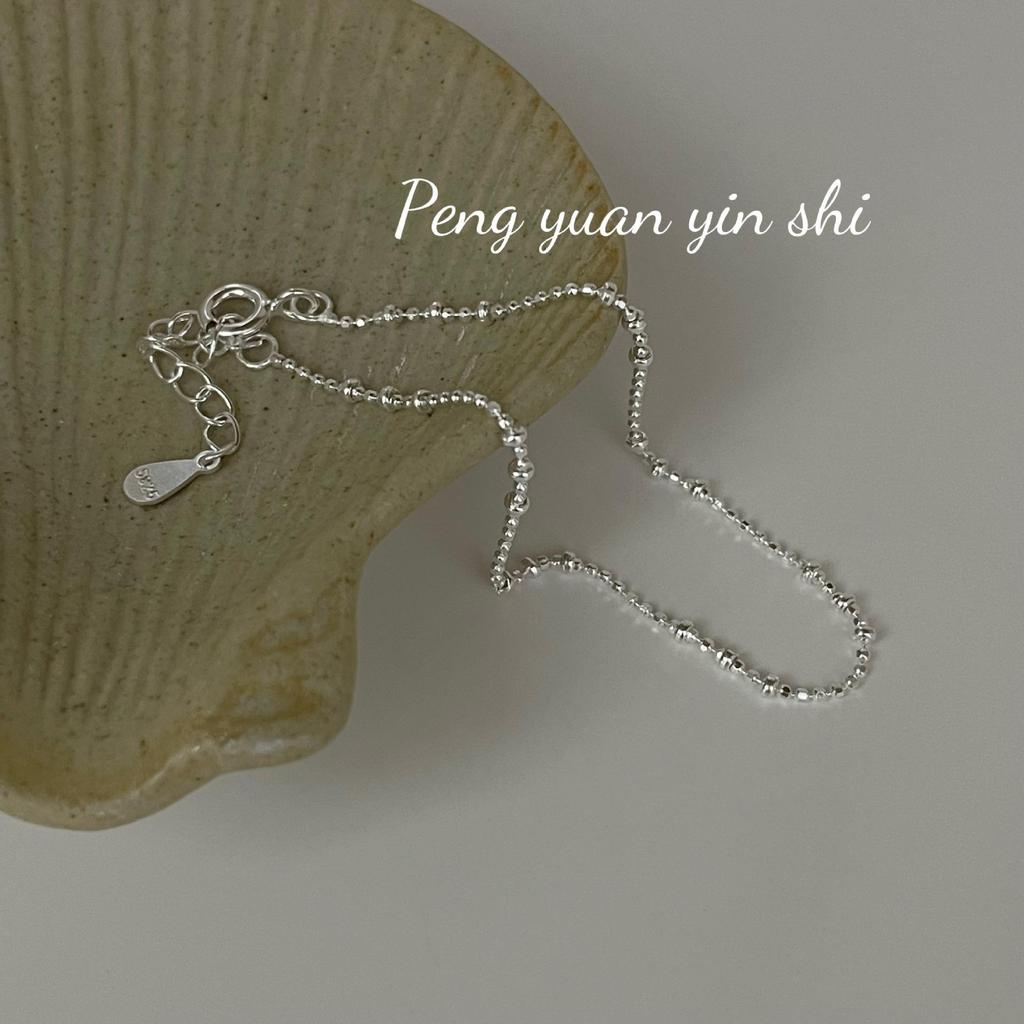 Sterling Silver Beaded Bean Bracelet for Girls, S925, Simple Daily Layering, Niche Ins Style Design.