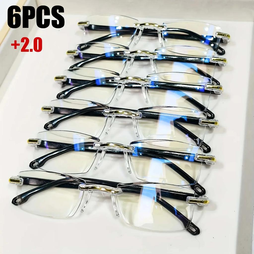 6Pcs Ultralight Reading Glasses Men Women Rimless Blue Light Blocking Computer Glasses Vintage Hd Lens Presbyopia Eyewear