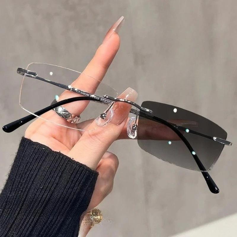 Modische randlose photochrome Myopiebrille Blaulichtblockierend Outdoor Verdunkelnde Gläser UV-Schutz Minus Dioptrien Brille