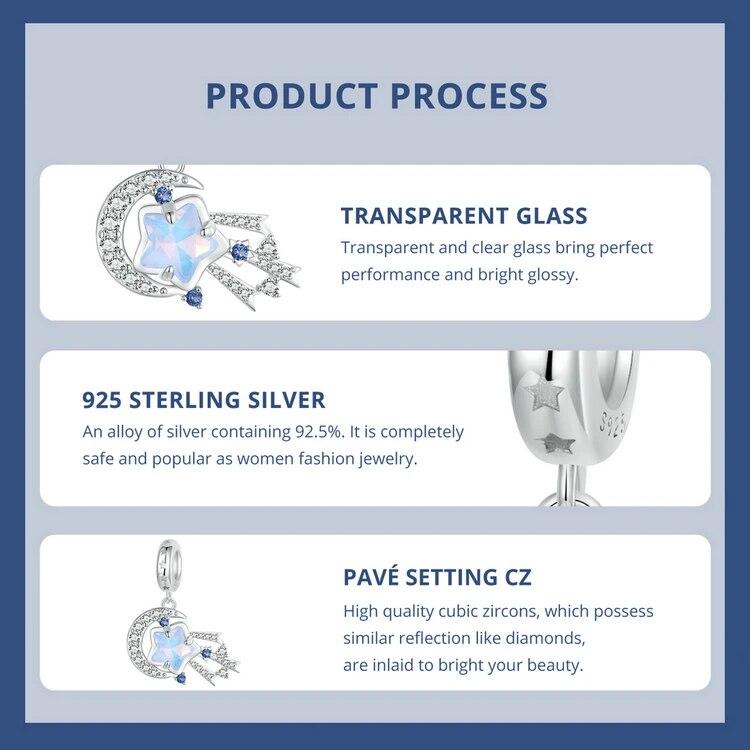 WOSTU 925 Sterling Silver Sparkling Dreamcatcher Shooting Star Pendant Moonstone Astronaut Charm Fit Original Bracelet For Women
