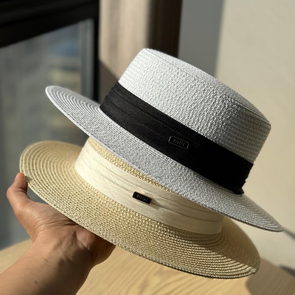 New French Flat-top Sunshade Straw Hat Women's Summer Outdoor Sunshade Sunscreen Fashion Sun Hat
