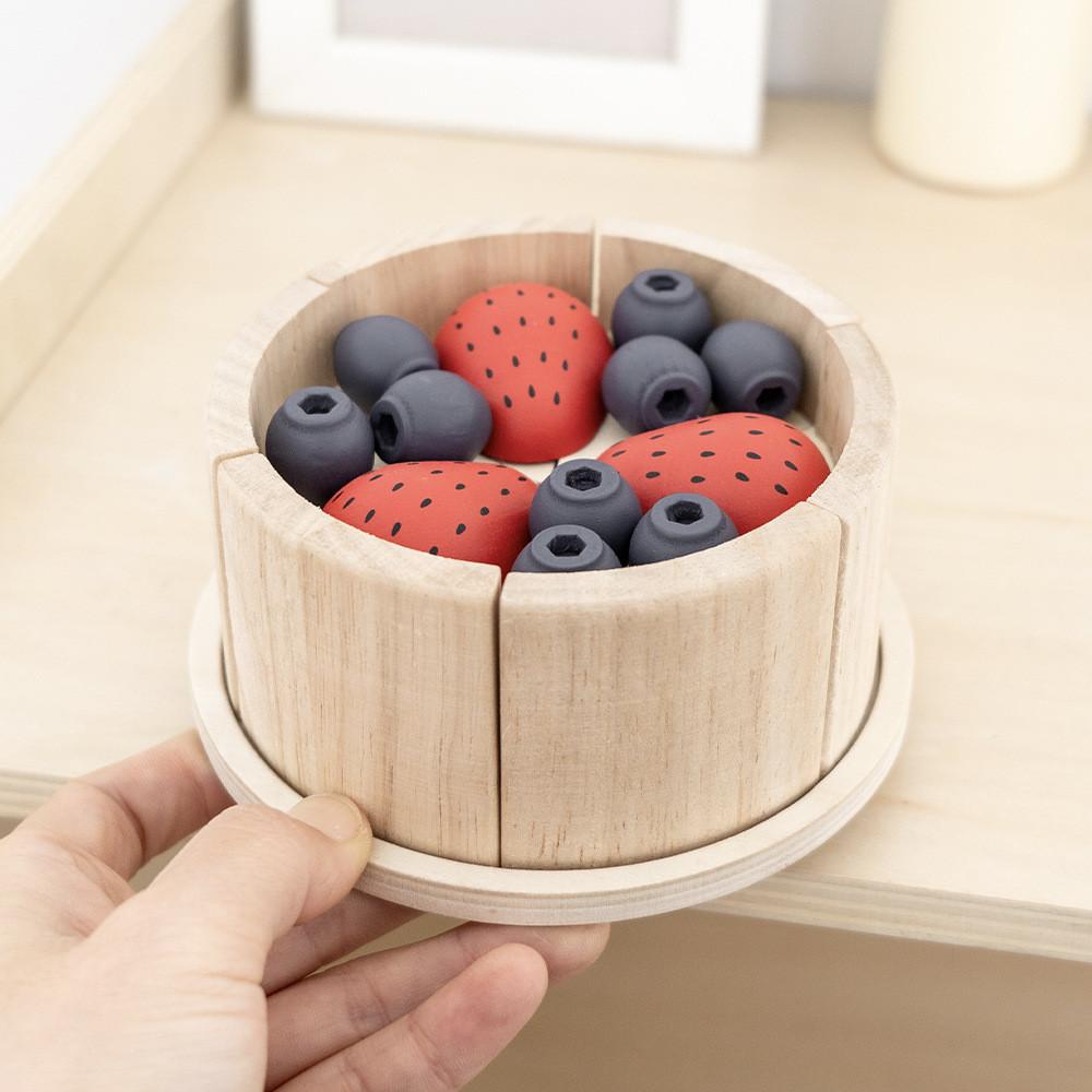 Simulation Wooden Blueberry Strawberry Cake Model Children Toy Set For Role Play
