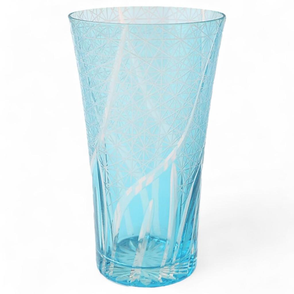 Mizukage Kiriko Whiskey X Ranbori Komon New Current Model J-kitchens Glass, Long, 8.6 14.8cm, 400cc, (Small Pattern), Aqua, Color,