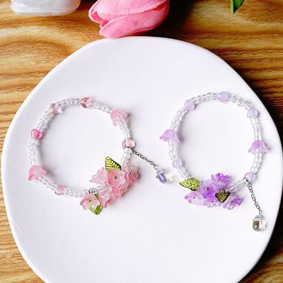 New National Style Flower Fringed Beaded Crystal Rice Bead Bracelet Mori Fairy Niche Bracelet Female Hipster