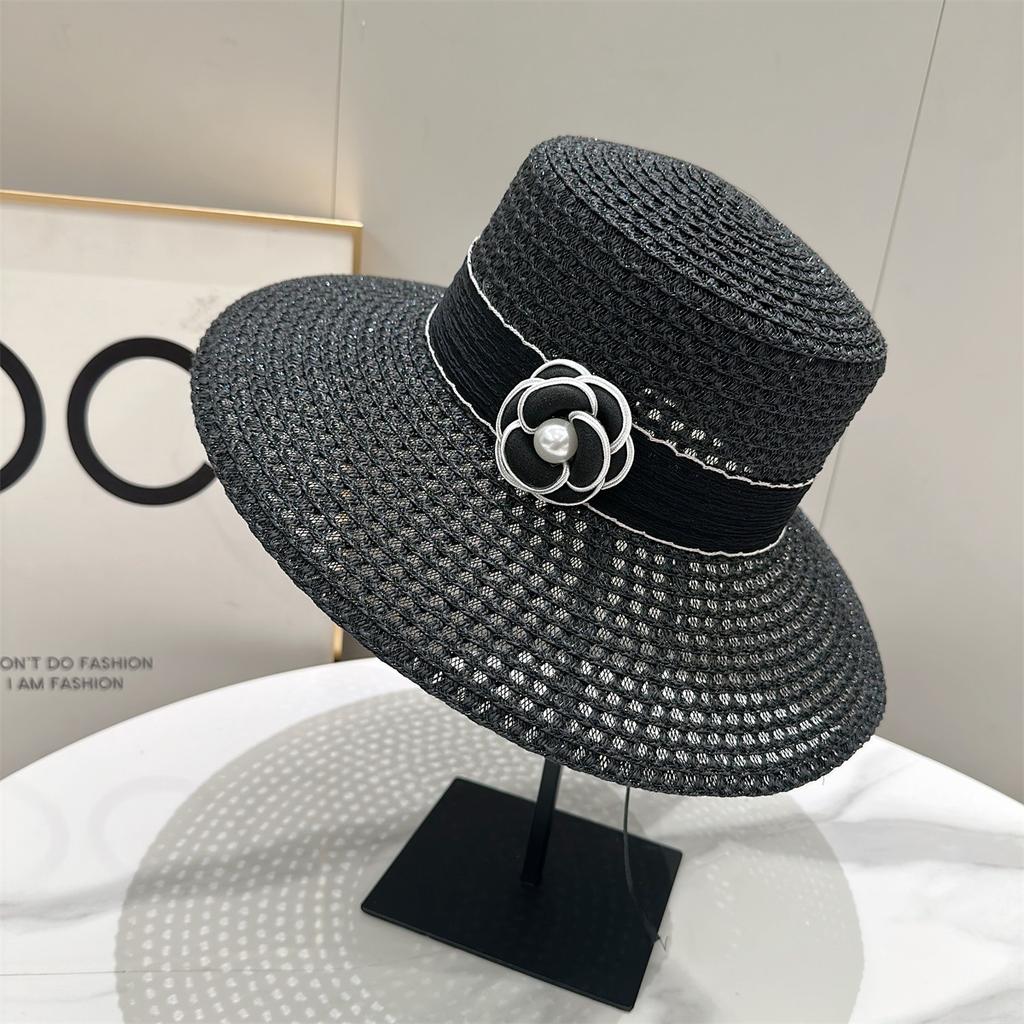 JYL TS DIY French Straw Hat Sun Protection Beach Cap Woven Straw