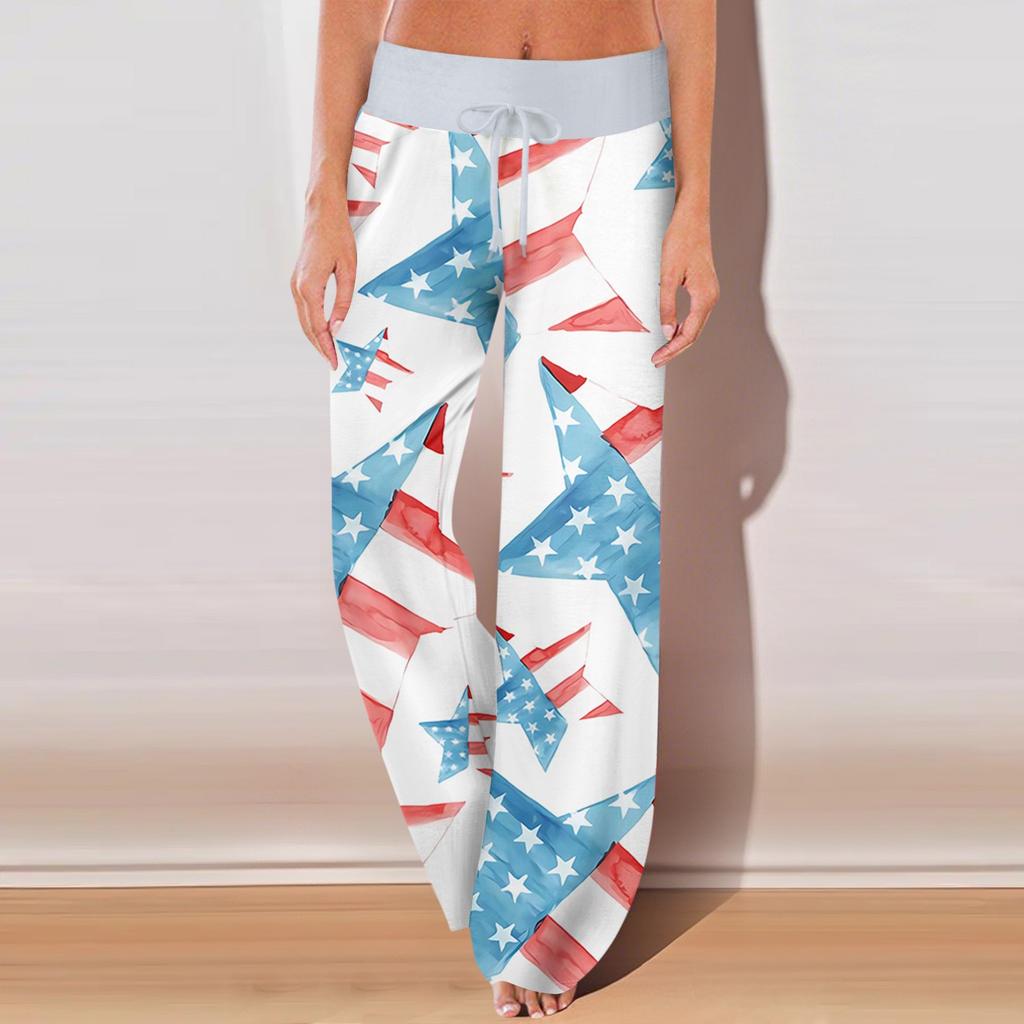 Damen Casual Sporthose mit Retro-Prints, perfekt für den Unabhängigkeitstag, mit Taschen und langer Länge.
