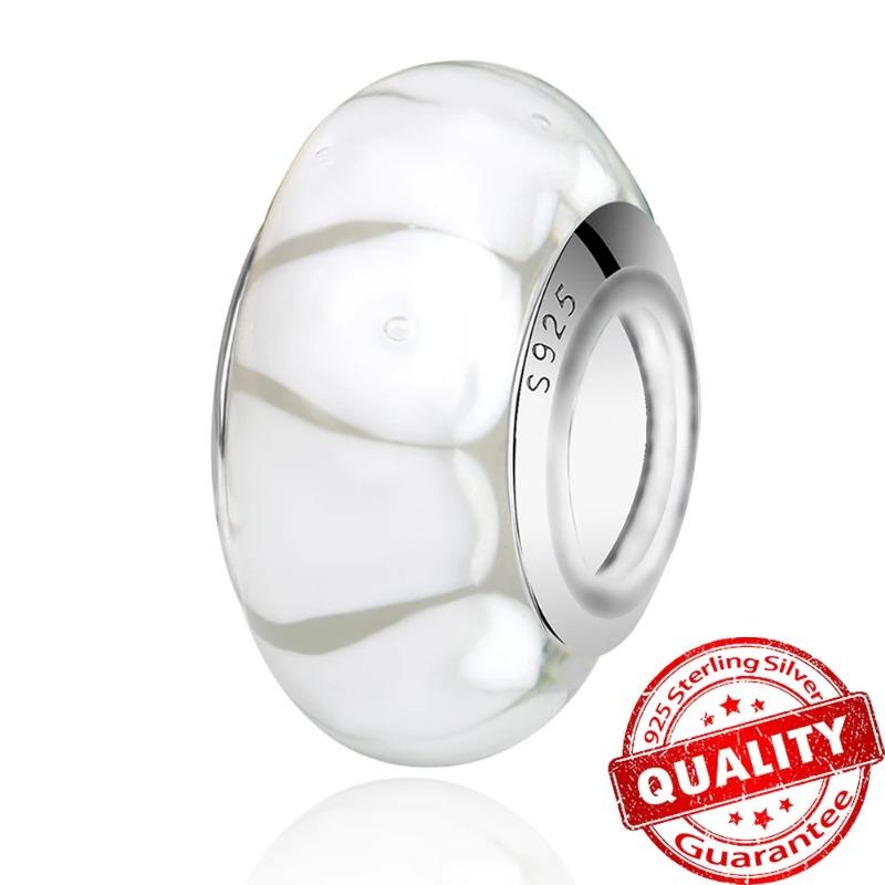 Murano Glass Series 925 Silver Curved Feathers & Fortunate Four-leaf Clover Charm Fits Bracelet Exquisite Gifts