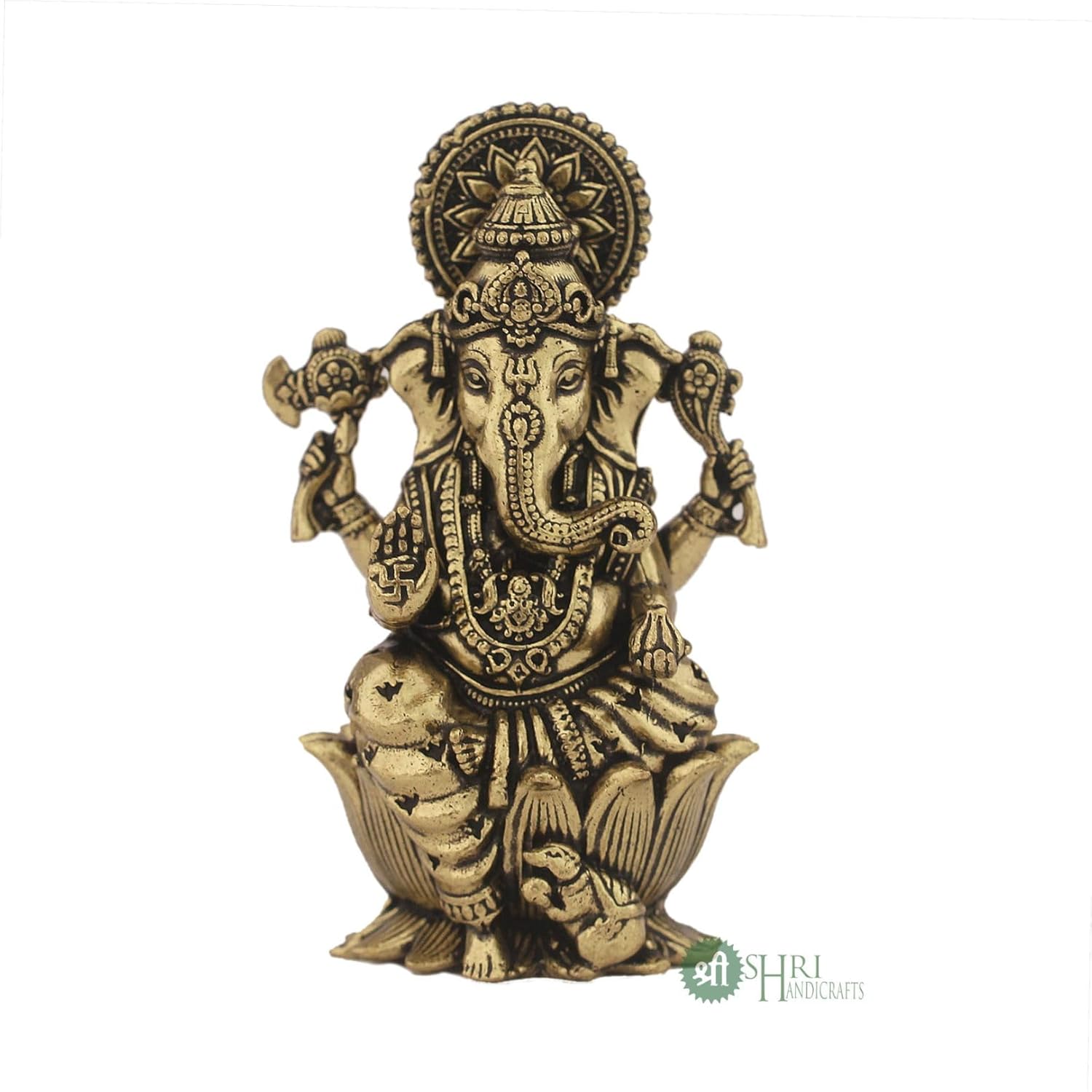 Идол Ганеши из чистой латуни для удачи и поклонения, статуэтка индуистского бога Ганапати, золото