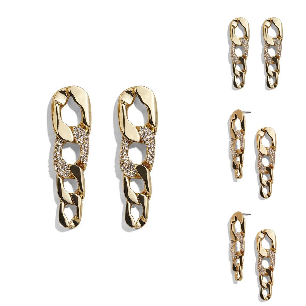 Modern Alloy Geometric Earrings For Women With Stunning Chain And Diamond Features