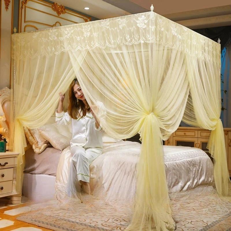 1,5/1,8m Schlafzimmer Spitze Plissee Moskitonetz Verschlüsseltes Netz Quadratisches Bett Baldachin Ohne Gestell Doppel Queen Size Betten Vorhang Heimdekoration
