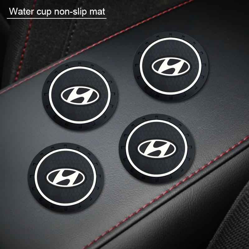 2Pcs Car Anti Slip Coaster Anti-noise Water Cup Pad Cushion Car Accessories For Hyundai Genesis I10 I20 I30 I40 IX20 IX35 IX25 Accent Azera Elantra