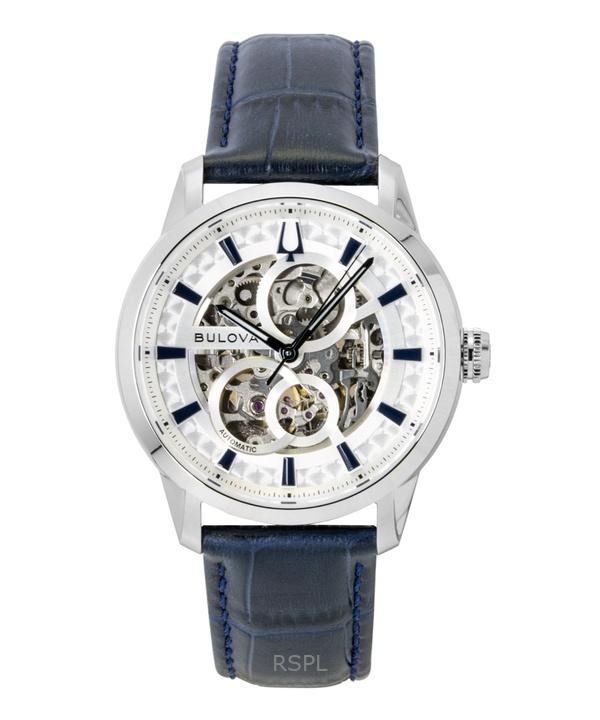 Bulova Sutton Leather Strap Silver Skeleton Automatic 96A330 Men's Watch