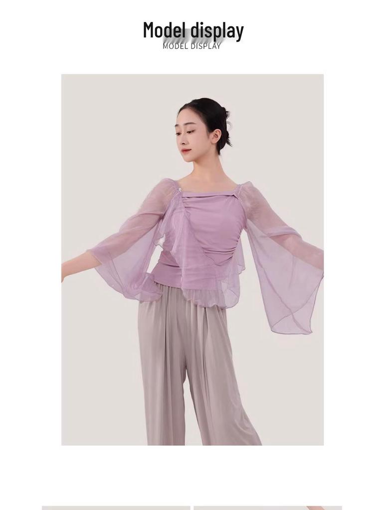 Women's Mesh Long Sleeve Dance Top - Body Shaping, Autumn/Winter, Classical Chinese Style