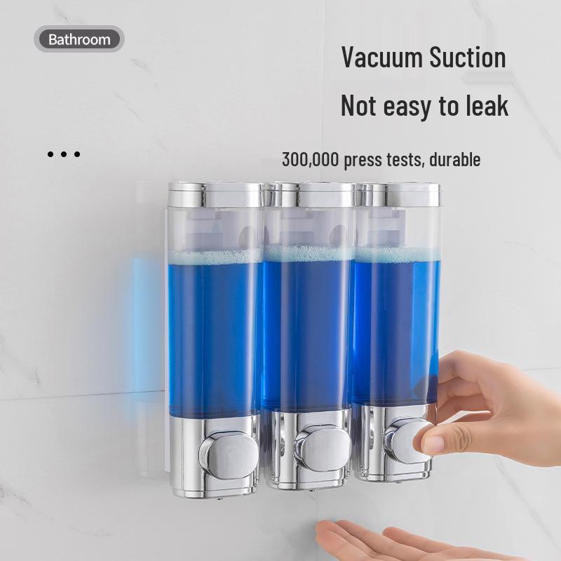 Punch-Free Wall-Mounted Triple Soap Dispenser for Bathroom: Hand Wash, Bath, Hair Care