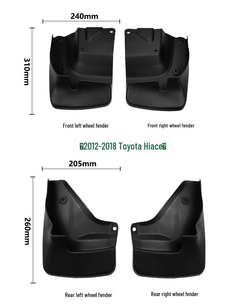Pasuje na 11-18 Toyota Hiace KDH200 Přední a zadní zástěrky s koženými podložkami.