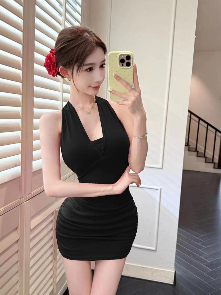 backless chain decorative heart machine vest skirt heavy industry advanced design slim and thin net red hip wrap dress