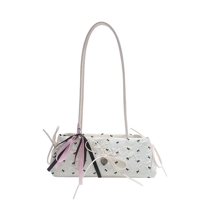 

Нишевая сумка-багет с бантом, женская новая маленькая свежая с принтом, высококлассная повседневная сумка на плечо single package белый