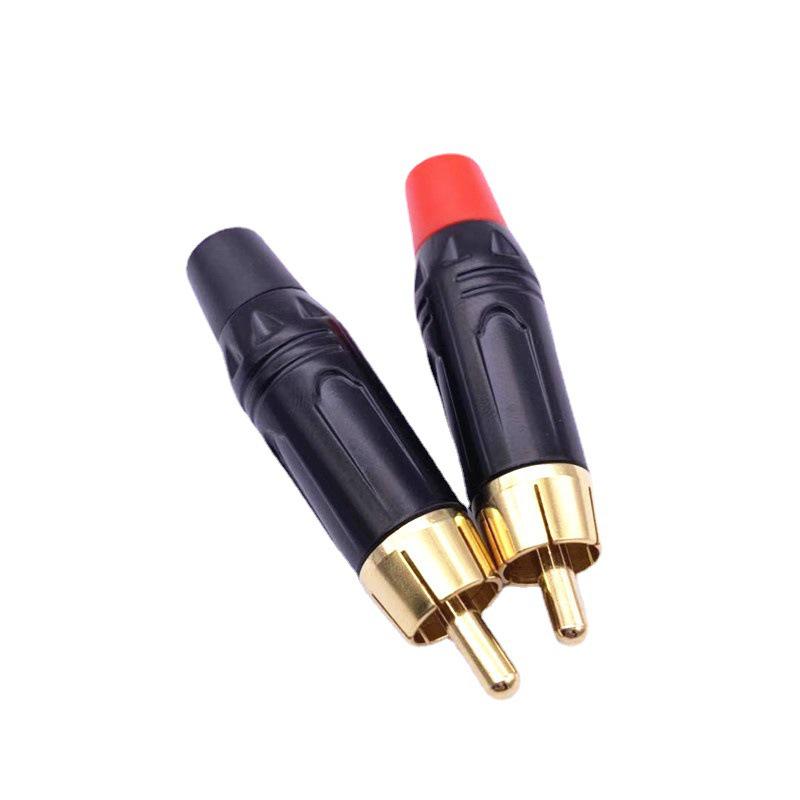 Red/Black RCA Male Plug with Black Aluminum Shell, Gold-Plated Copper Connector, 6mm