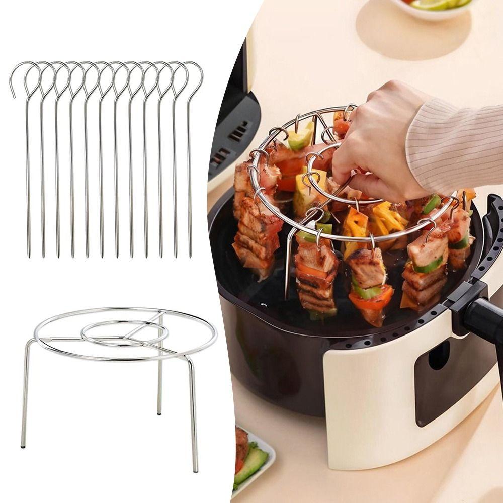 With Grilled Skewers Air Fryer Grill Round Hanging Skewers Rack  for Home Kitchen Outdoor