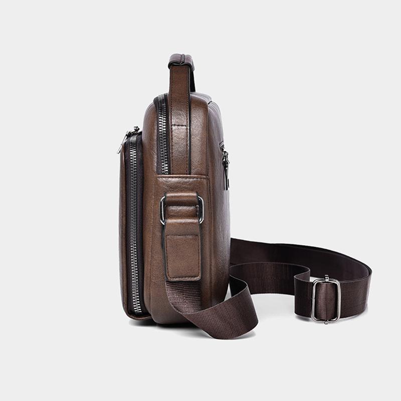 WEIXIER Men's Crossbody Bag, Large Capacity Messenger Bag, Waterproof Leather Shoulder Bag for Men, Durable Business Work Commute Travel Satchel Purse