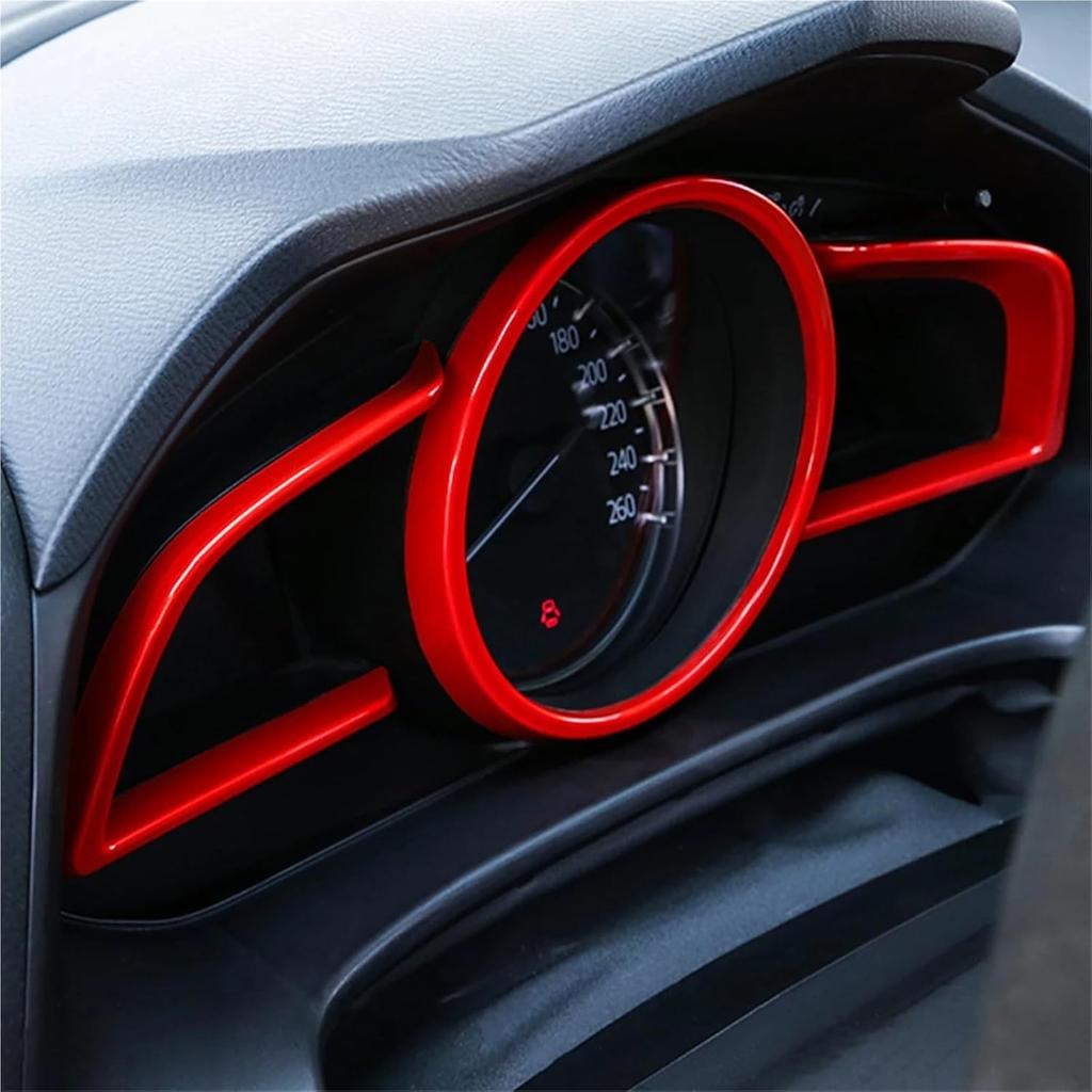 Car Interior Red Carbon Fiber ABS Accessories Interior Compatible with Mazda 3 Hatchback Sedan 2014-2018 Dashboard Instrument Meter Panel Cover