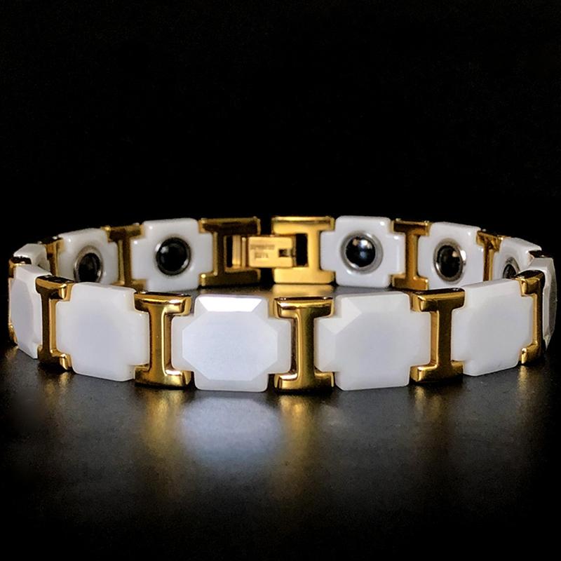 

Керамический браслет шириной 11 мм цвета белого золота для мужчин и женщин, энергетический, с германием, терапевтический, магнитный, мужские браслеты и браслеты-манжеты 21cm