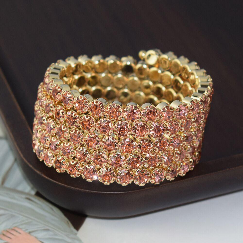 Squisito Bracciale da Sposa con Strass Esagerati per Esibizione sul Palco