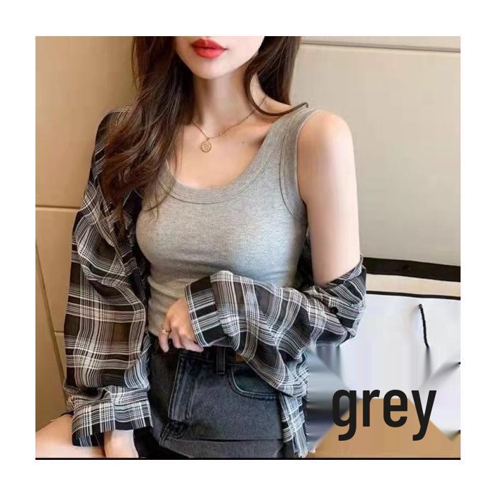 Ice Silk Ribbed Wide Shoulder Women's Camisole - Anti-Exposure Summer Sleeveless Top