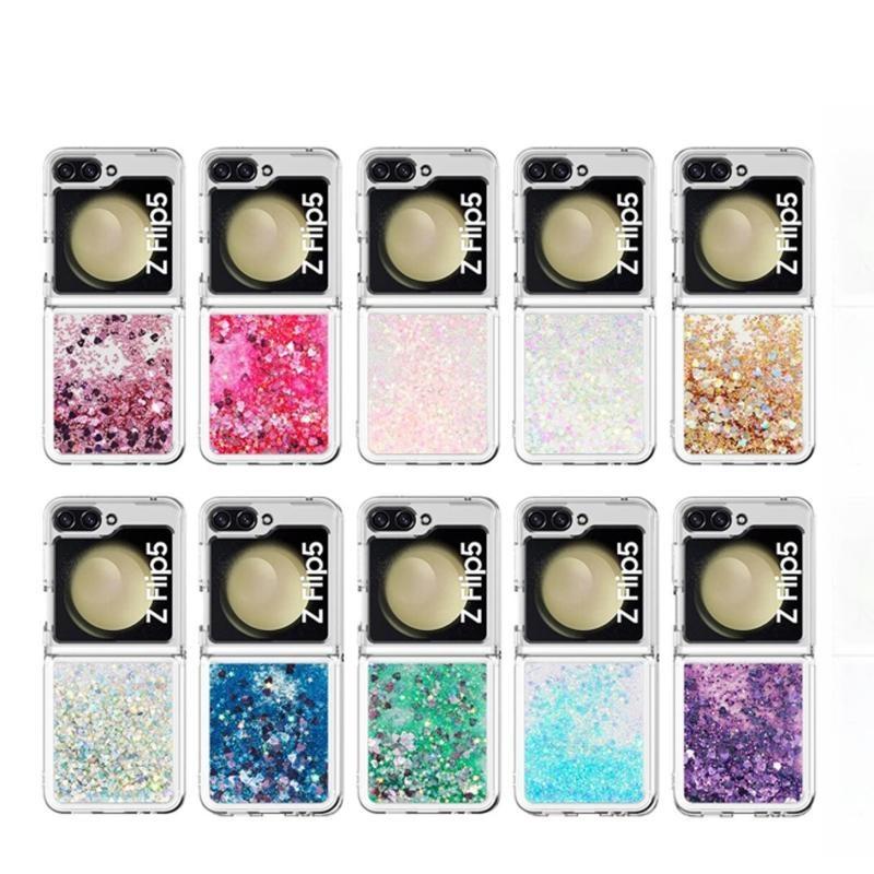 Luxuriöse Bling Quicksand transparente Handyhülle für Samsung Z Flip 5, Silikon-Glitzer-Anzug für Samsung Galaxy Z Flip 4 Flip3, stoßfeste Abdeckung