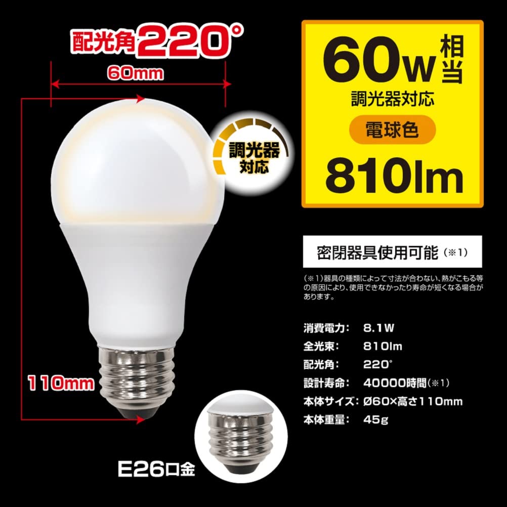 Styled LED Bulbs, 2-Pack, Dimmable, Standard Bulb Type, 26mm Base, 60W Equivalent, Warm White, Wide Beam Angle, Suitable for Enclosed Fixtures,