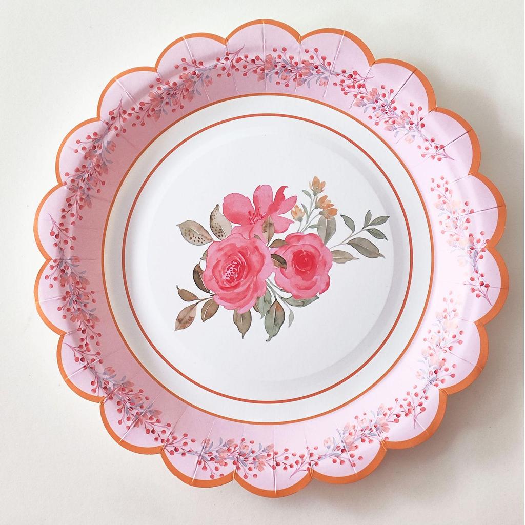 Tea Party Disposable Paper Plates, Napkins & Cups Set for Birthdays & Desserts