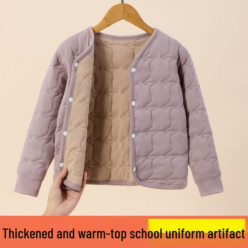 Winter Kids' Fleece-lined Cotton Jacket & Pants Set - Warm School Uniform for Boys & Girls