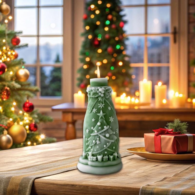 Christmas Embossed Bottle Silicone Candle Mold For Epoxy Resin Making Candle Soap Chocolate Christmas Home Decoration
