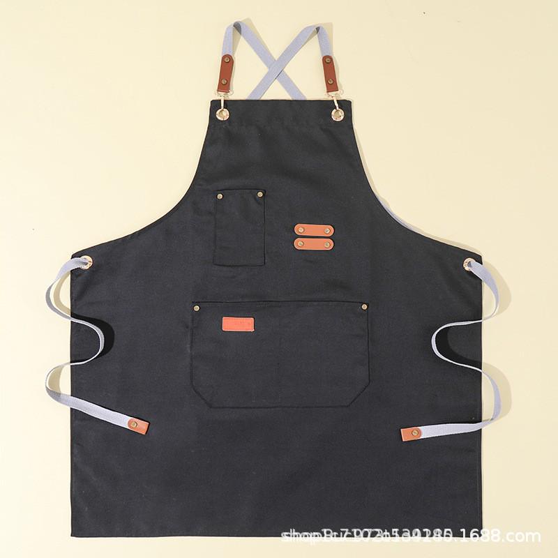 Custom Logo Denim Canvas Apron, Cross Strap, Catering & Workwear for Men & Women