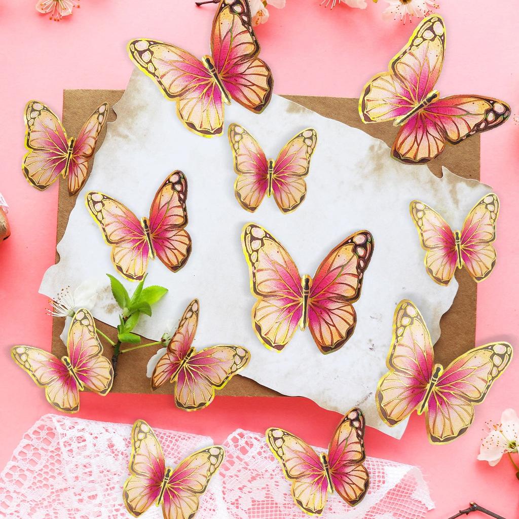 12 PCS 3D Butterfly Wall Decor Laser Butterfly Decorations for Birthday Party Cake Decorations Butterfly Wall Decor Stickers for Baby Shower Decals