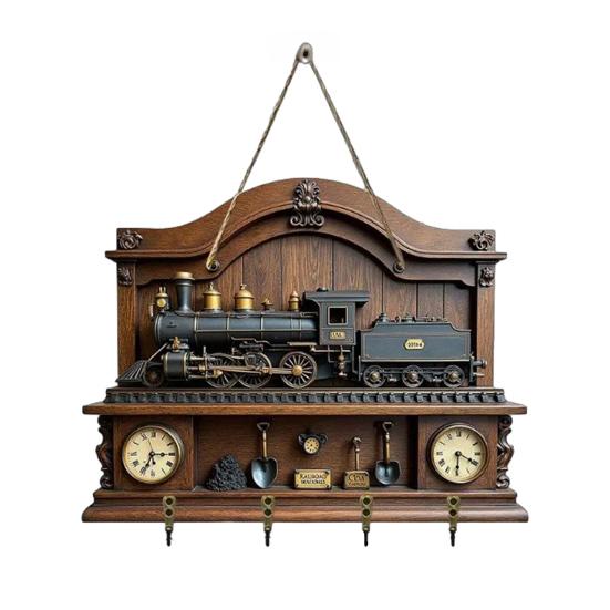 

Деревянная Вешалка для ключей в виде шотландской коровы с 4 крючками, винтажный поезд, настенный органайзер для ключей, многоцелевой