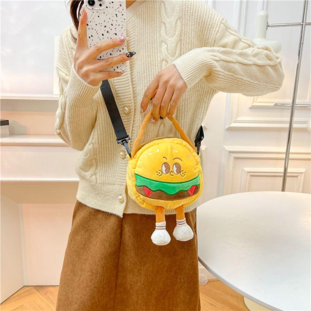 Doll Plush French Fries Handbag Crossbody Bag Shoulder Bag Casual Cartoon Hamburger Bag  Girl