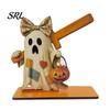 Wooden Roll Paper Stand Halloween Towel Holder, Cute Patchwork Ghost Napkin Stand, Holiday Home Accents Rustic Dispenser for Kitchen Dining