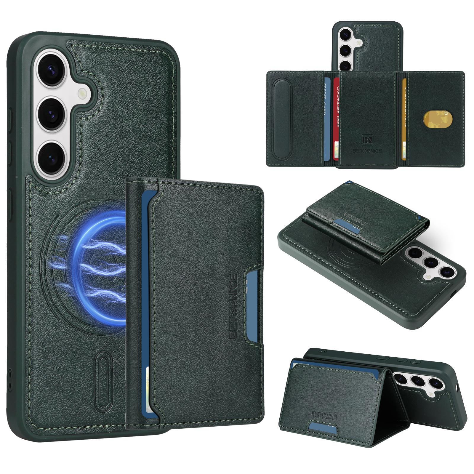 

For Samsung Galaxy S24 Magnetic Case BETOPNICE Leather Phone Cover Kickstand with Detachable Card Bag D