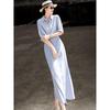 Lanse'er Women's High-Waist A-Line Slit Shirt Dress