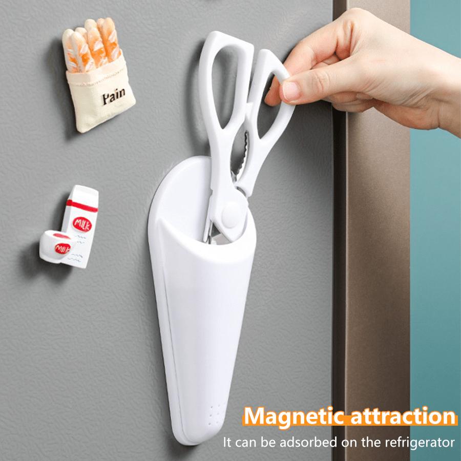 1pc Magnetic Scissors Rack for Refrigerator Wall-Mounted Plastic Storage Organizer with Strong Magnetic Back Plate Space-Saving Kitchen Tool Holder