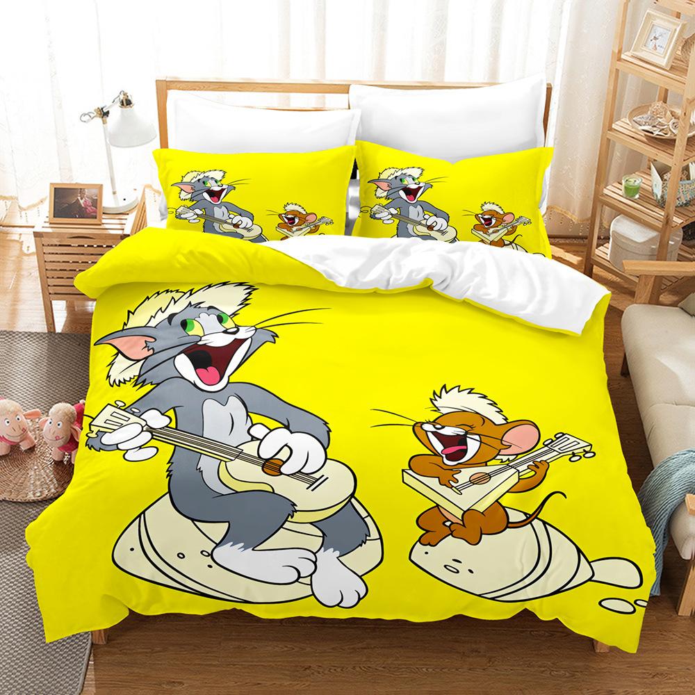 Quilt Cover Bedding Three-Piece Digital Printing Kit Cartoon Cat And Mouse Quilt Cover Four-Piece Set