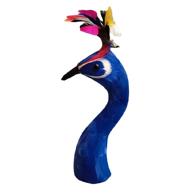 Realistic Feathered Peacocks Statue Ornament Peacocks Head Model for Home TV Cabinet Book Shelf Office Desk Decoration