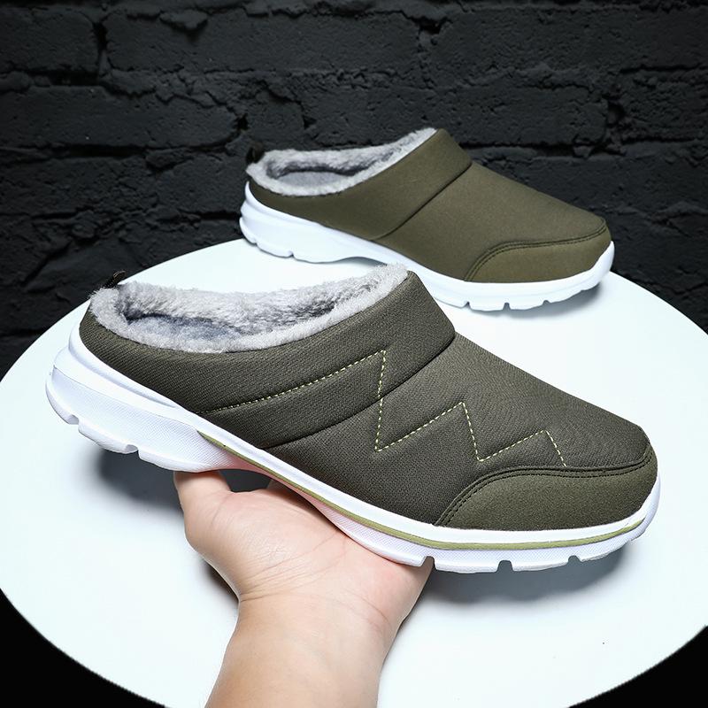 Men's Winter Plush Waterproof Slippers, Wide Fit Sizes 45-48, Non-Slip for Indoor and Outdoor Use