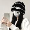 Winter Woolen Striped Knit Hat for Women Fluffy Warm Thickened Large Head Circumference Earflap Face-Slimming Slouchy Hat