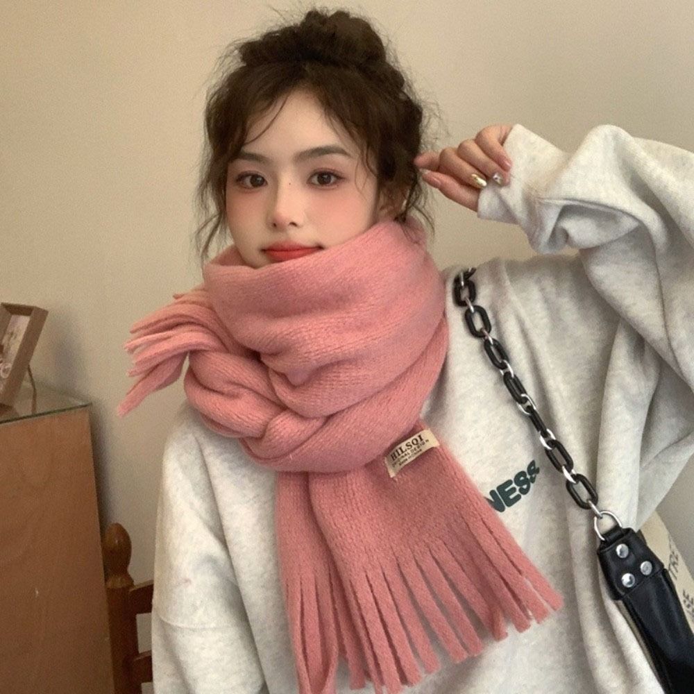 Long Tassel Winter Wool Scarf Plush Long Shawl Simple Winter Cashmere Scarves Student