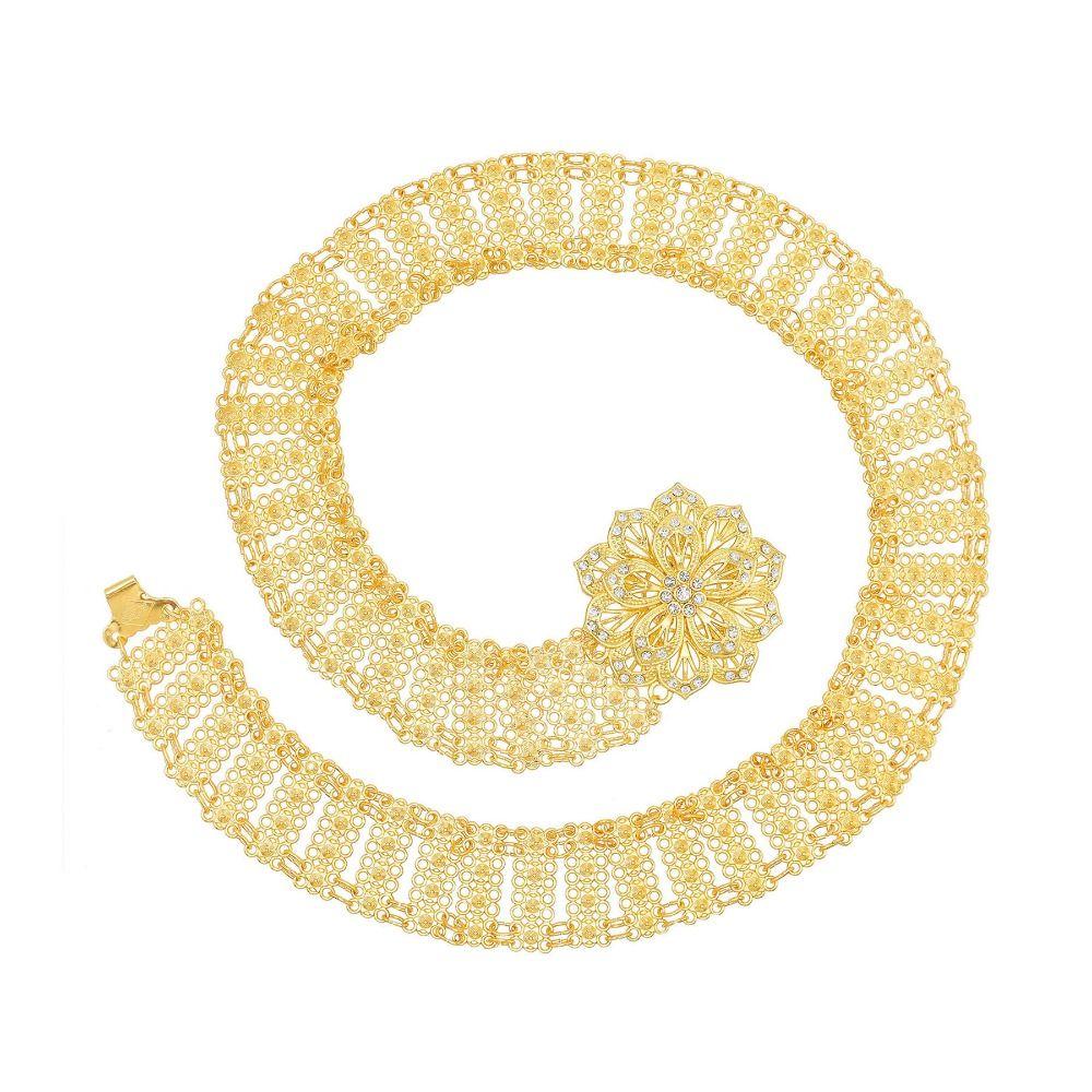 Metal Ethnic Style Belt Rhinestone Gold Bridal Belt Flower Metal Waist Chain  Party Decoration