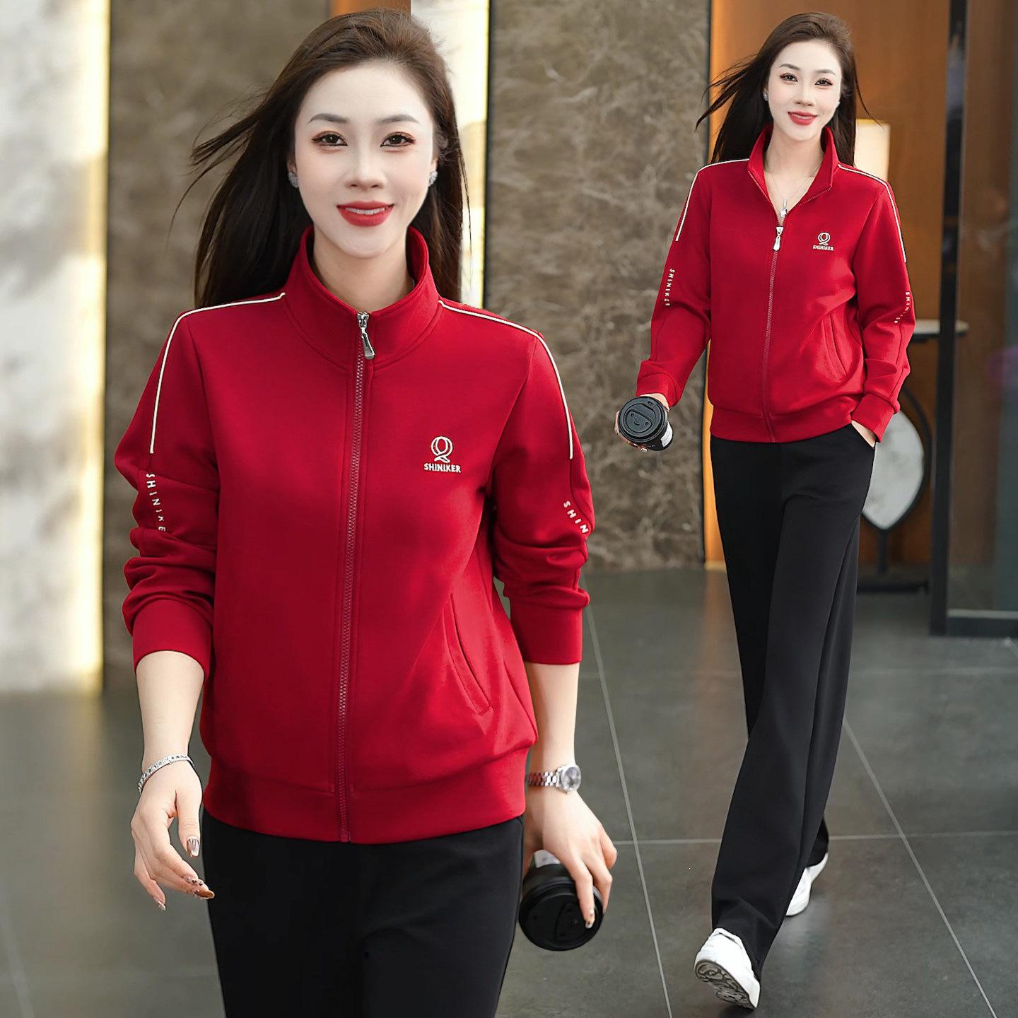 

Trendy Women s Spring & Autumn 2026 Stand Collar Zipper Casual Two-Piece Running Suit L (95-110 jin)
